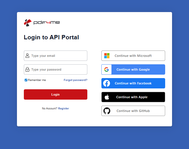 Accedi al portale API di PDF4me